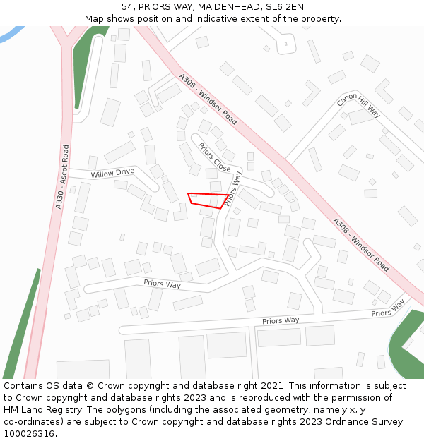 54, PRIORS WAY, MAIDENHEAD, SL6 2EN: Location map and indicative extent of plot