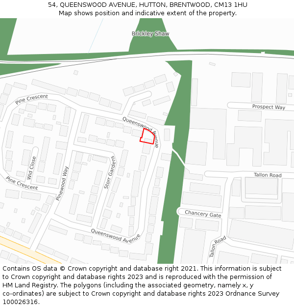 54, QUEENSWOOD AVENUE, HUTTON, BRENTWOOD, CM13 1HU: Location map and indicative extent of plot