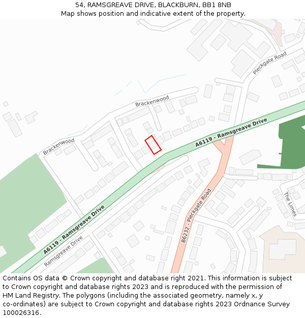 54, RAMSGREAVE DRIVE, BLACKBURN, BB1 8NB: Location map and indicative extent of plot