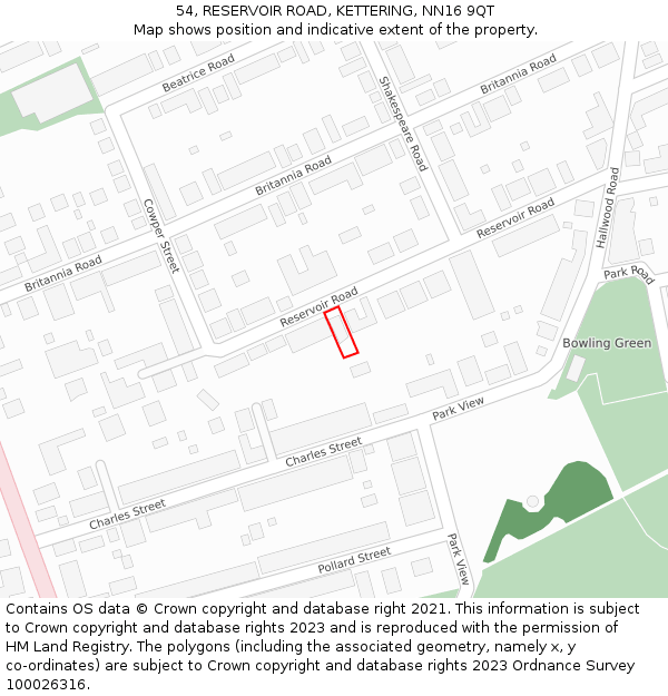 54, RESERVOIR ROAD, KETTERING, NN16 9QT: Location map and indicative extent of plot