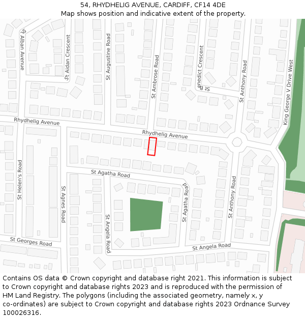 54, RHYDHELIG AVENUE, CARDIFF, CF14 4DE: Location map and indicative extent of plot