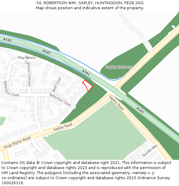 54, ROBERTSON WAY, SAPLEY, HUNTINGDON, PE28 2GG: Location map and indicative extent of plot