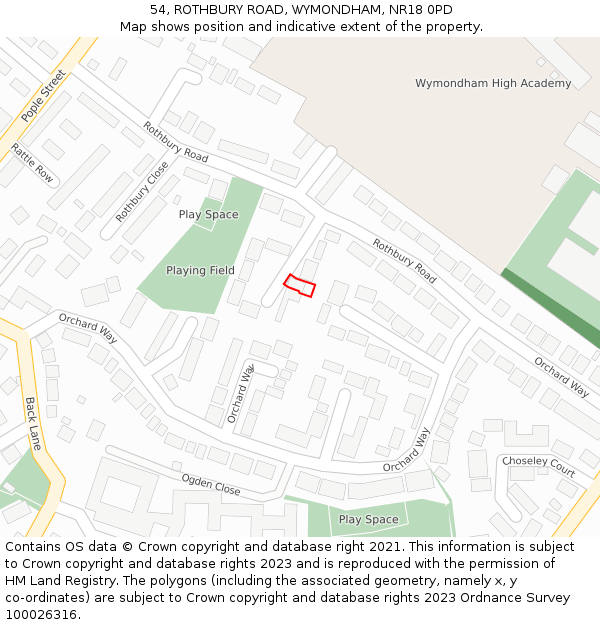 54, ROTHBURY ROAD, WYMONDHAM, NR18 0PD: Location map and indicative extent of plot