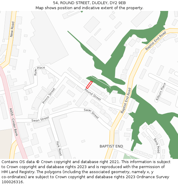 54, ROUND STREET, DUDLEY, DY2 9EB: Location map and indicative extent of plot