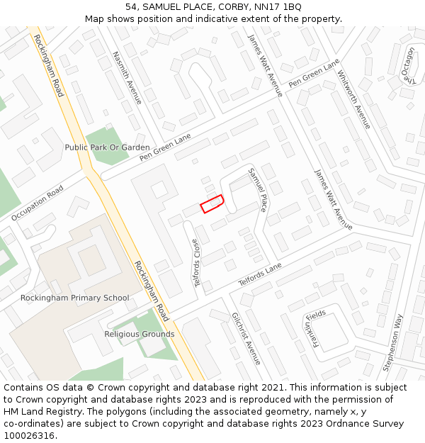 54, SAMUEL PLACE, CORBY, NN17 1BQ: Location map and indicative extent of plot