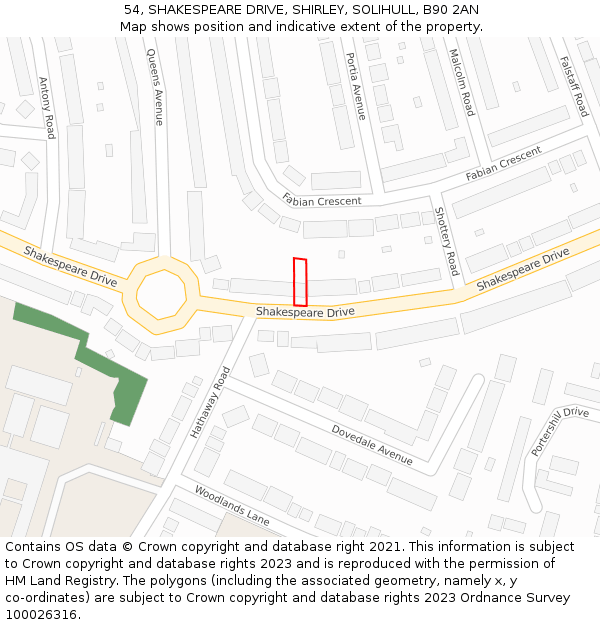 54, SHAKESPEARE DRIVE, SHIRLEY, SOLIHULL, B90 2AN: Location map and indicative extent of plot