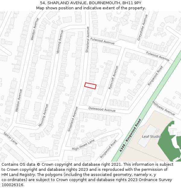 54, SHAPLAND AVENUE, BOURNEMOUTH, BH11 9PY: Location map and indicative extent of plot