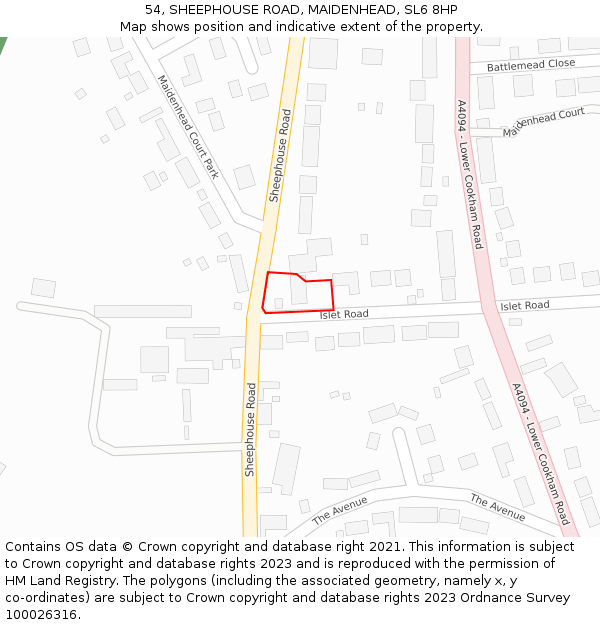 54, SHEEPHOUSE ROAD, MAIDENHEAD, SL6 8HP: Location map and indicative extent of plot