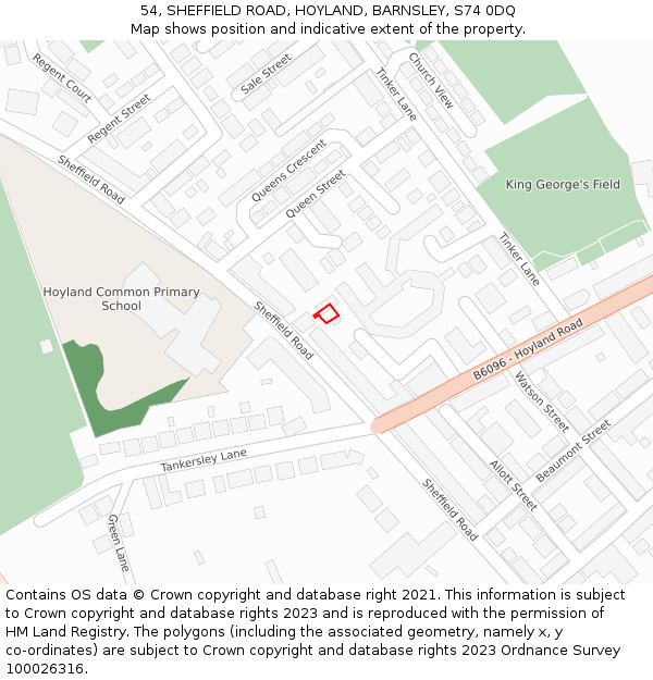 54, SHEFFIELD ROAD, HOYLAND, BARNSLEY, S74 0DQ: Location map and indicative extent of plot
