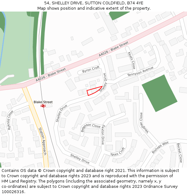54, SHELLEY DRIVE, SUTTON COLDFIELD, B74 4YE: Location map and indicative extent of plot