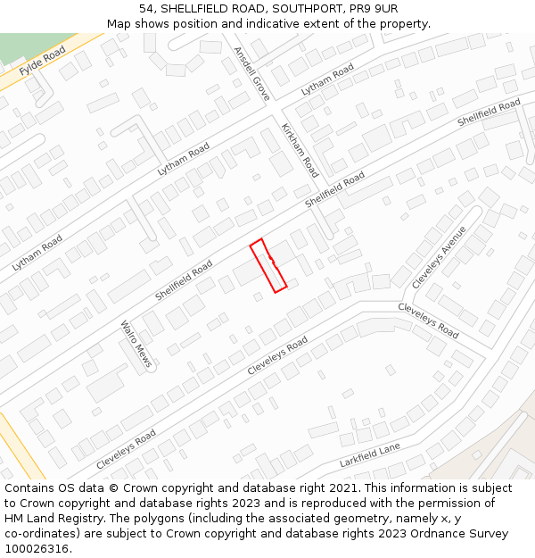 54, SHELLFIELD ROAD, SOUTHPORT, PR9 9UR: Location map and indicative extent of plot