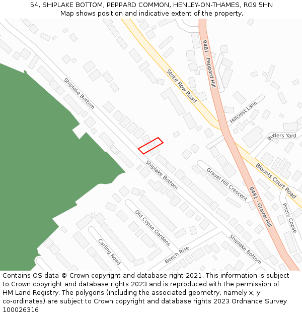 54, SHIPLAKE BOTTOM, PEPPARD COMMON, HENLEY-ON-THAMES, RG9 5HN: Location map and indicative extent of plot