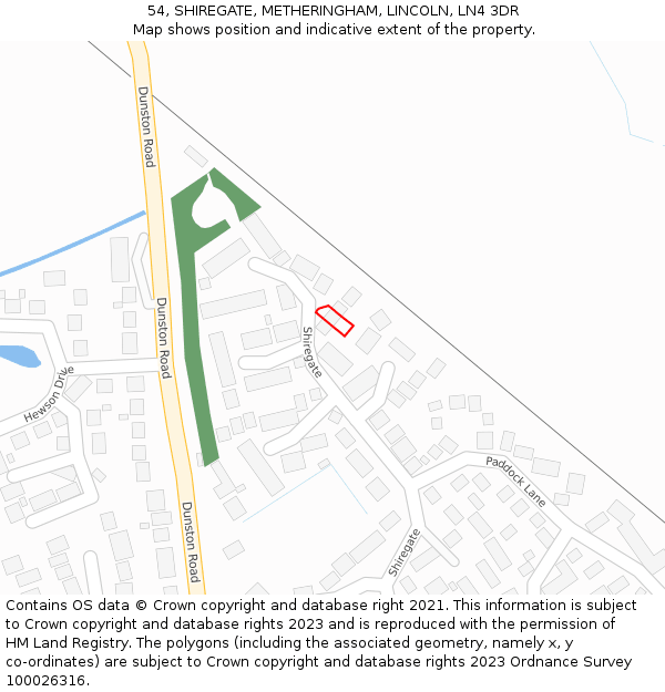 54, SHIREGATE, METHERINGHAM, LINCOLN, LN4 3DR: Location map and indicative extent of plot