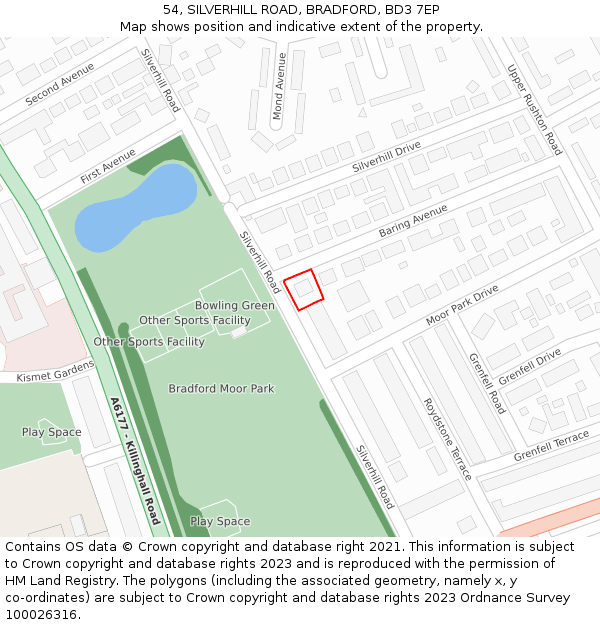 54, SILVERHILL ROAD, BRADFORD, BD3 7EP: Location map and indicative extent of plot