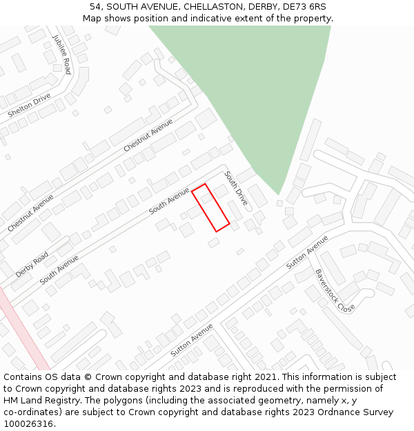 54, SOUTH AVENUE, CHELLASTON, DERBY, DE73 6RS: Location map and indicative extent of plot