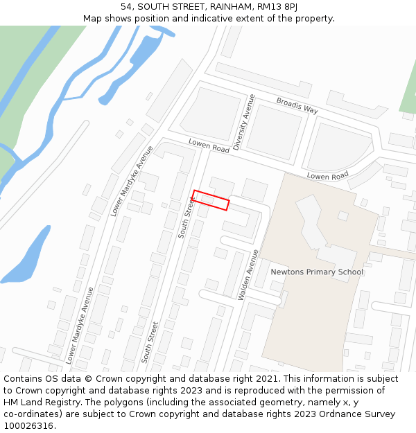 54, SOUTH STREET, RAINHAM, RM13 8PJ: Location map and indicative extent of plot