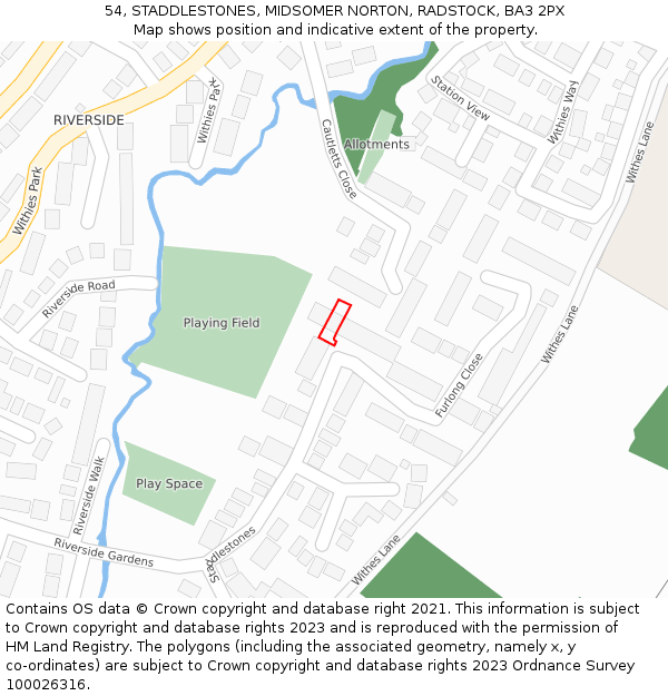54, STADDLESTONES, MIDSOMER NORTON, RADSTOCK, BA3 2PX: Location map and indicative extent of plot