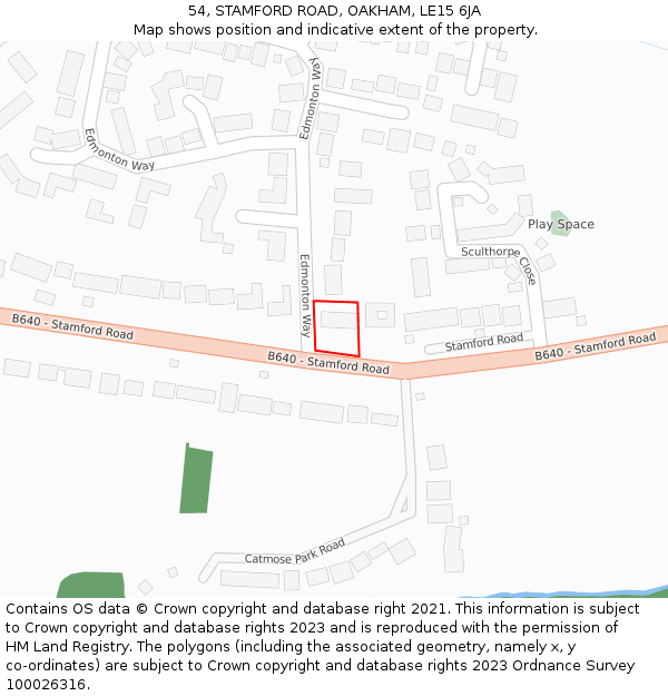 54, STAMFORD ROAD, OAKHAM, LE15 6JA: Location map and indicative extent of plot