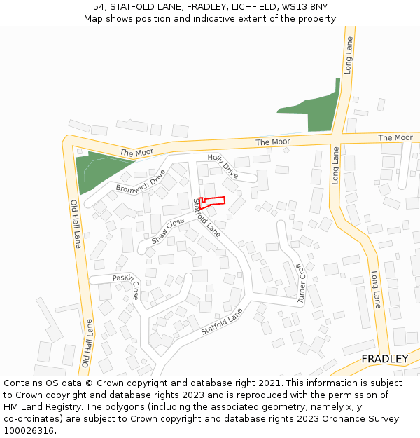 54, STATFOLD LANE, FRADLEY, LICHFIELD, WS13 8NY: Location map and indicative extent of plot