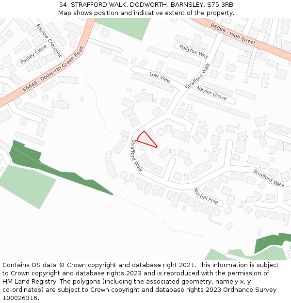 54, STRAFFORD WALK, DODWORTH, BARNSLEY, S75 3RB: Location map and indicative extent of plot