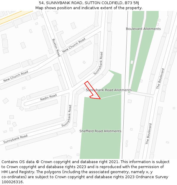 54, SUNNYBANK ROAD, SUTTON COLDFIELD, B73 5RJ: Location map and indicative extent of plot