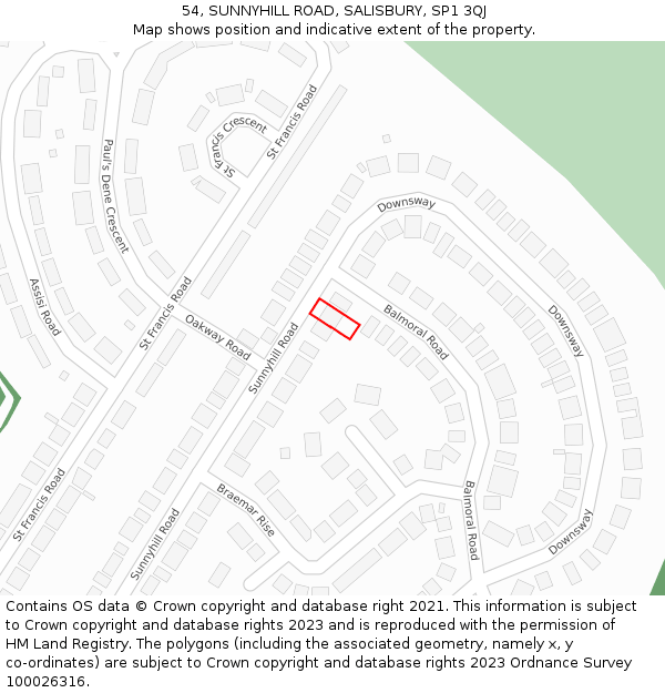 54, SUNNYHILL ROAD, SALISBURY, SP1 3QJ: Location map and indicative extent of plot