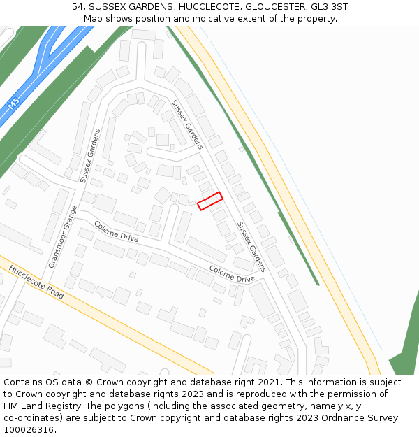 54, SUSSEX GARDENS, HUCCLECOTE, GLOUCESTER, GL3 3ST: Location map and indicative extent of plot