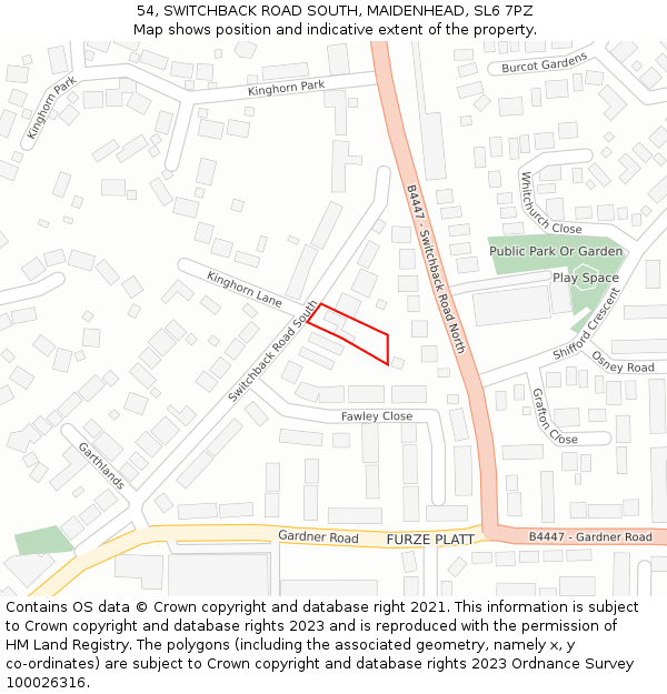 54, SWITCHBACK ROAD SOUTH, MAIDENHEAD, SL6 7PZ: Location map and indicative extent of plot