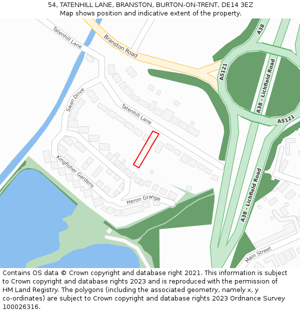 54, TATENHILL LANE, BRANSTON, BURTON-ON-TRENT, DE14 3EZ: Location map and indicative extent of plot