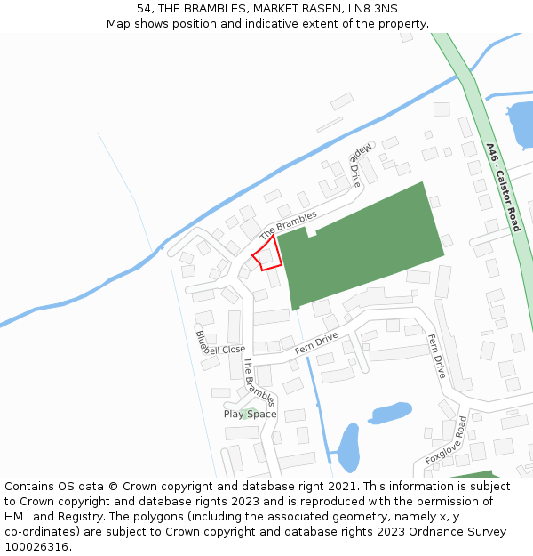 54, THE BRAMBLES, MARKET RASEN, LN8 3NS: Location map and indicative extent of plot