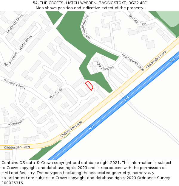 54, THE CROFTS, HATCH WARREN, BASINGSTOKE, RG22 4RF: Location map and indicative extent of plot
