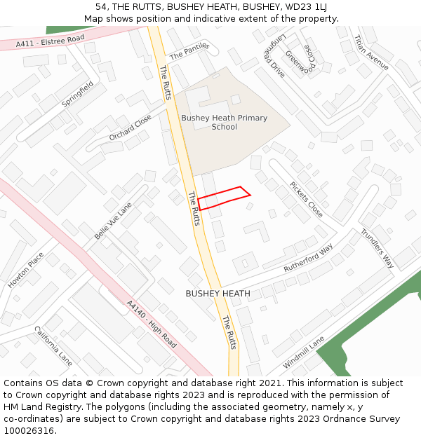 54, THE RUTTS, BUSHEY HEATH, BUSHEY, WD23 1LJ: Location map and indicative extent of plot