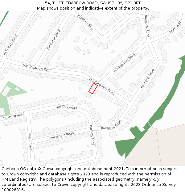 54, THISTLEBARROW ROAD, SALISBURY, SP1 3RT: Location map and indicative extent of plot