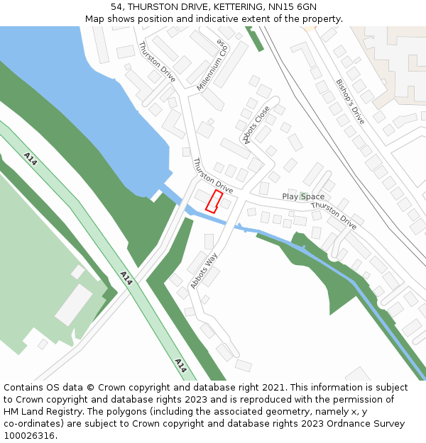 54, THURSTON DRIVE, KETTERING, NN15 6GN: Location map and indicative extent of plot