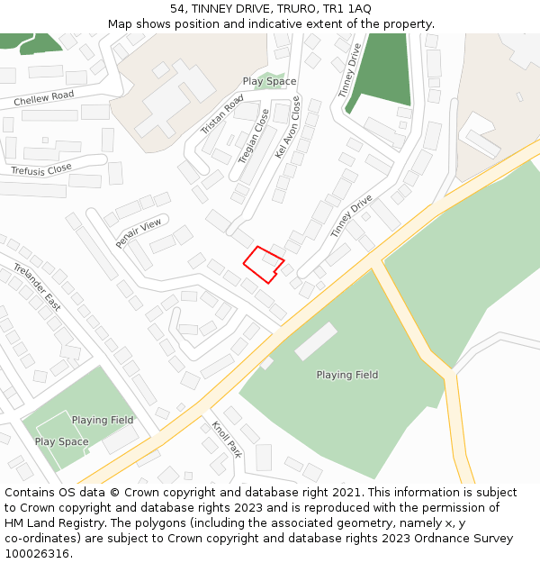 54, TINNEY DRIVE, TRURO, TR1 1AQ: Location map and indicative extent of plot