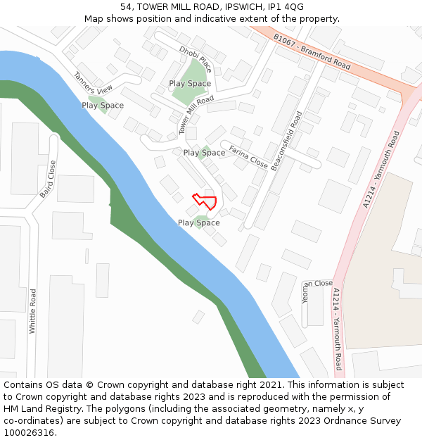54, TOWER MILL ROAD, IPSWICH, IP1 4QG: Location map and indicative extent of plot