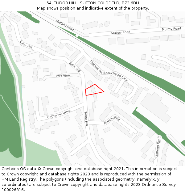 54, TUDOR HILL, SUTTON COLDFIELD, B73 6BH: Location map and indicative extent of plot