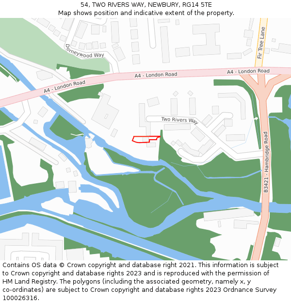 54, TWO RIVERS WAY, NEWBURY, RG14 5TE: Location map and indicative extent of plot