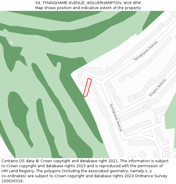 54, TYNINGHAME AVENUE, WOLVERHAMPTON, WV6 9PW: Location map and indicative extent of plot
