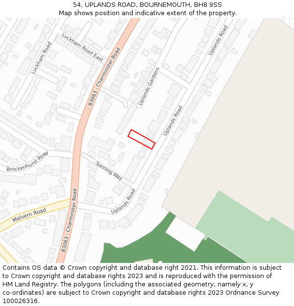 54, UPLANDS ROAD, BOURNEMOUTH, BH8 9SS: Location map and indicative extent of plot