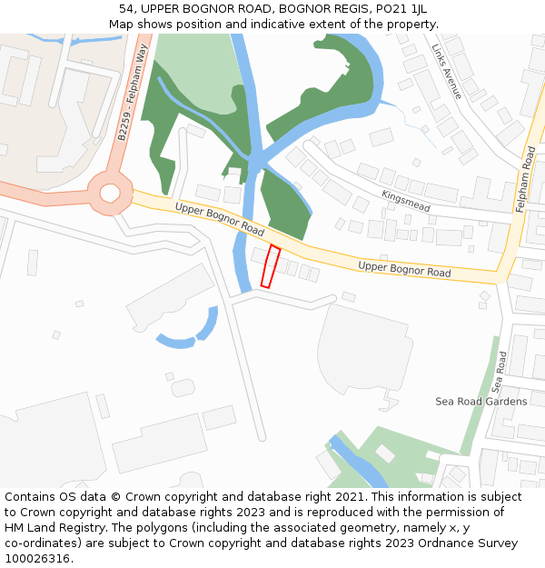 54, UPPER BOGNOR ROAD, BOGNOR REGIS, PO21 1JL: Location map and indicative extent of plot