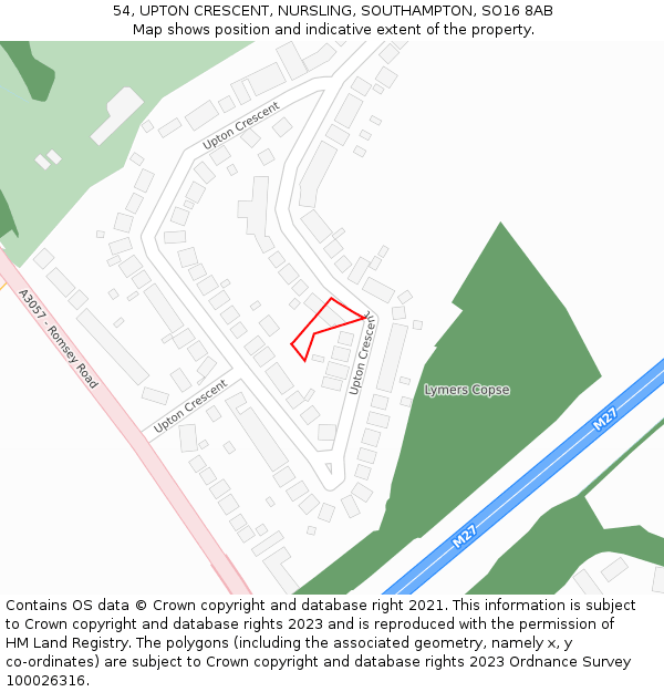54, UPTON CRESCENT, NURSLING, SOUTHAMPTON, SO16 8AB: Location map and indicative extent of plot