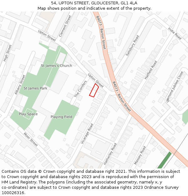 54, UPTON STREET, GLOUCESTER, GL1 4LA: Location map and indicative extent of plot