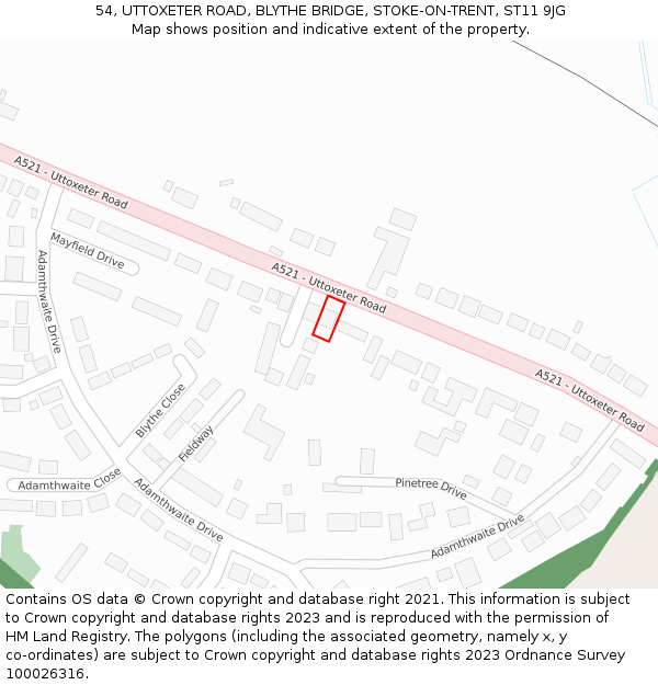 54, UTTOXETER ROAD, BLYTHE BRIDGE, STOKE-ON-TRENT, ST11 9JG: Location map and indicative extent of plot