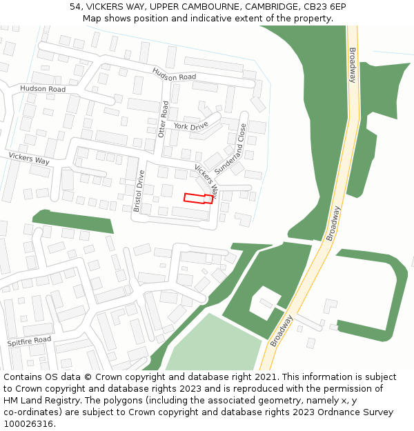 54, VICKERS WAY, UPPER CAMBOURNE, CAMBRIDGE, CB23 6EP: Location map and indicative extent of plot
