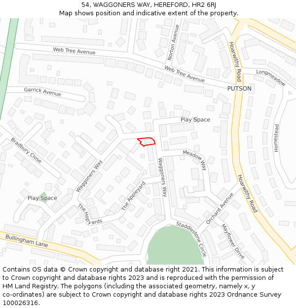 54, WAGGONERS WAY, HEREFORD, HR2 6RJ: Location map and indicative extent of plot