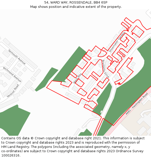 54, WARD WAY, ROSSENDALE, BB4 6SP: Location map and indicative extent of plot