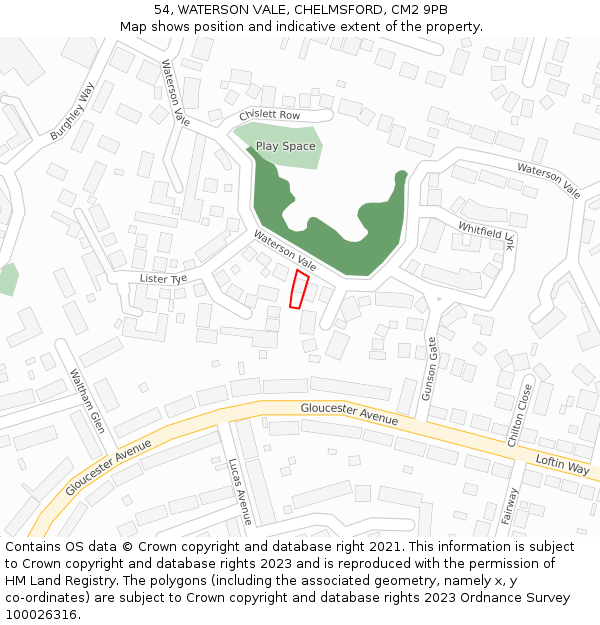 54, WATERSON VALE, CHELMSFORD, CM2 9PB: Location map and indicative extent of plot