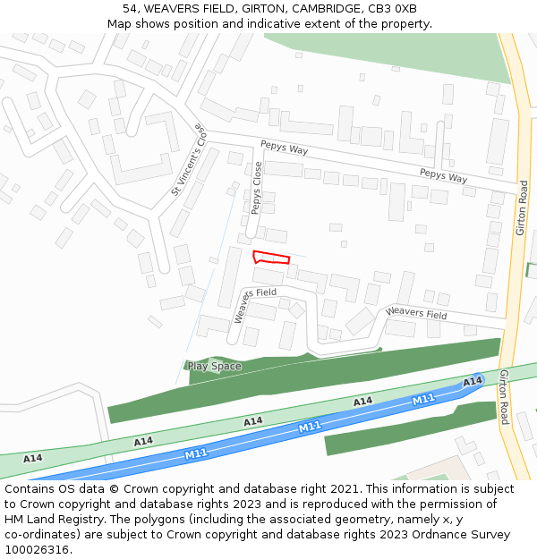 54, WEAVERS FIELD, GIRTON, CAMBRIDGE, CB3 0XB: Location map and indicative extent of plot