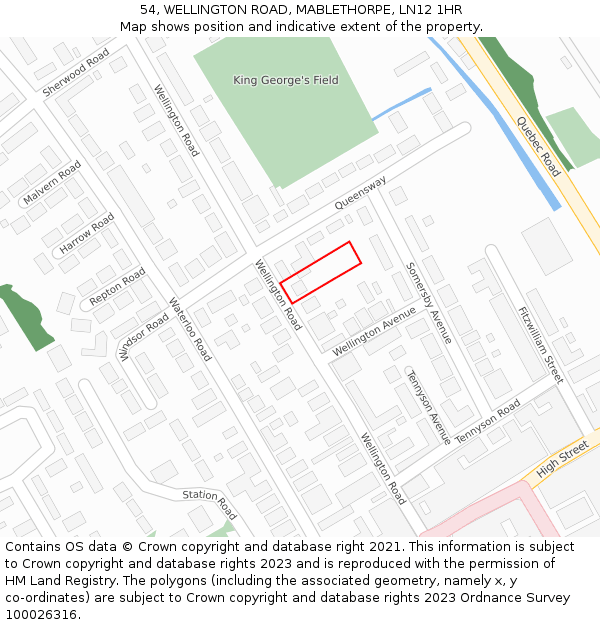 54, WELLINGTON ROAD, MABLETHORPE, LN12 1HR: Location map and indicative extent of plot